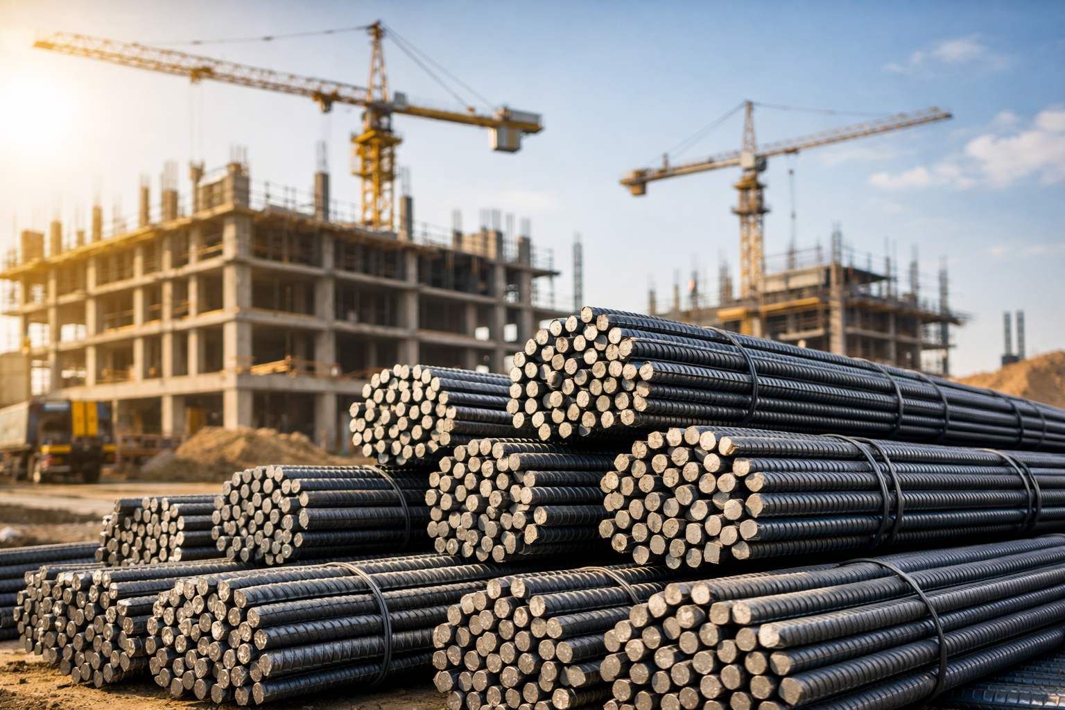 construction site at sunset